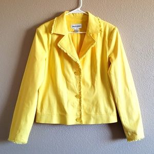 Bloomingdale's Yellow Blazer Double breasted Fringe Trim  Size 14